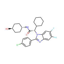 O=C(N[C@H]1CC[C@H](O)CC1)[C@H](C1CCCCC1)n1c(-c2ccc(Cl)cc2)nc2cc(F)c(F)cc21 ZINC000254019122