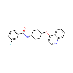 O=C(N[C@H]1CC[C@H](Oc2ccnc3ccccc23)CC1)c1cccc(F)c1 ZINC001772599243