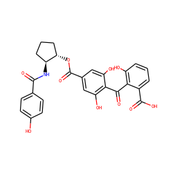 O=C(N[C@H]1CCC[C@@H]1OC(=O)c1cc(O)c(C(=O)c2c(O)cccc2C(=O)O)c(O)c1)c1ccc(O)cc1 ZINC000013760673