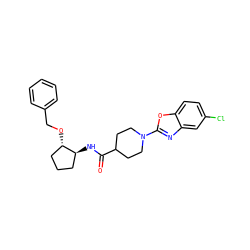 O=C(N[C@H]1CCC[C@@H]1OCc1ccccc1)C1CCN(c2nc3cc(Cl)ccc3o2)CC1 ZINC000095597058