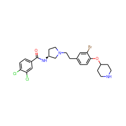 O=C(N[C@H]1CCN(CCc2ccc(OC3CCNCC3)c(Br)c2)C1)c1ccc(Cl)c(Cl)c1 ZINC000044431659