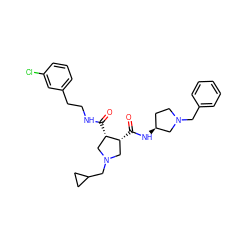 O=C(N[C@H]1CCN(Cc2ccccc2)C1)[C@@H]1CN(CC2CC2)C[C@@H]1C(=O)NCCc1cccc(Cl)c1 ZINC000084729418