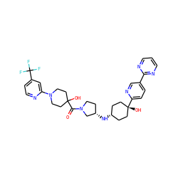 O=C(N1CC[C@H](N[C@H]2CC[C@@](O)(c3ccc(-c4ncccn4)cn3)CC2)C1)C1(O)CCN(c2cc(C(F)(F)F)ccn2)CC1 ZINC000101506784