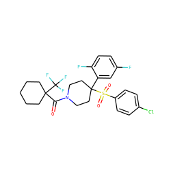 O=C(N1CCC(c2cc(F)ccc2F)(S(=O)(=O)c2ccc(Cl)cc2)CC1)C1(C(F)(F)F)CCCCC1 ZINC000084619549