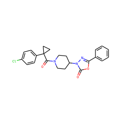 O=C(N1CCC(n2nc(-c3ccccc3)oc2=O)CC1)C1(c2ccc(Cl)cc2)CC1 ZINC000015941211