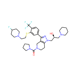 O=C(N1CCCC1)N1CCc2c(c(-c3ccc(C(F)(F)F)c(SCCN4CCC(F)CC4)c3)nn2C[C@@H](O)CN2CCCCC2)C1 ZINC000049793259