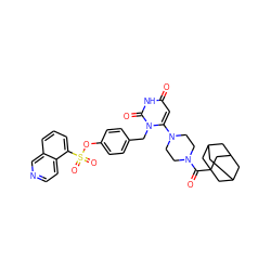 O=C(N1CCN(c2cc(=O)[nH]c(=O)n2Cc2ccc(OS(=O)(=O)c3cccc4cnccc34)cc2)CC1)C12CC3CC(CC(C3)C1)C2 ZINC000205362553