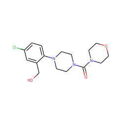 O=C(N1CCOCC1)N1CCN(c2ccc(Cl)cc2CO)CC1 ZINC000103230802