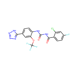 O=C(NC(=O)c1ccc(F)cc1Cl)Nc1ccc(-c2nnn[nH]2)cc1OC(F)(F)F ZINC000003937848