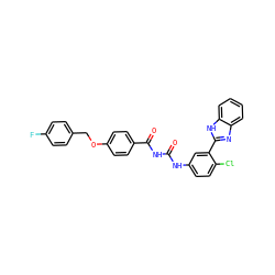 O=C(NC(=O)c1ccc(OCc2ccc(F)cc2)cc1)Nc1ccc(Cl)c(-c2nc3ccccc3[nH]2)c1 ZINC000653790944