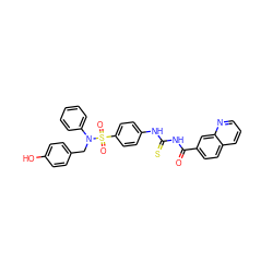 O=C(NC(=S)Nc1ccc(S(=O)(=O)N(Cc2ccc(O)cc2)c2ccccc2)cc1)c1ccc2cccnc2c1 ZINC001772619662