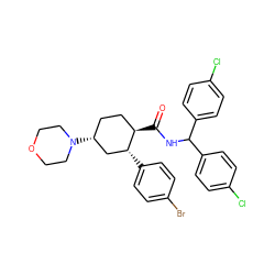 O=C(NC(c1ccc(Cl)cc1)c1ccc(Cl)cc1)[C@@H]1CC[C@@H](N2CCOCC2)C[C@H]1c1ccc(Br)cc1 ZINC000103283327