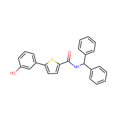 O=C(NC(c1ccccc1)c1ccccc1)c1ccc(-c2cccc(O)c2)s1 ZINC000058651313