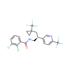 O=C(NC[C@@H](CC1(C(F)(F)F)CC1)c1ccc(C(F)(F)F)nc1)c1cccc(Cl)c1Cl ZINC000207693060