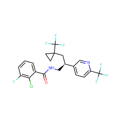 O=C(NC[C@@H](CC1(C(F)(F)F)CC1)c1ccc(C(F)(F)F)nc1)c1cccc(F)c1Cl ZINC000217375782