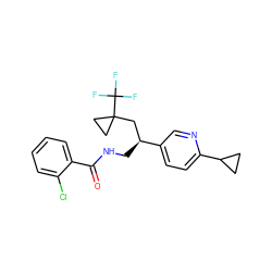 O=C(NC[C@@H](CC1(C(F)(F)F)CC1)c1ccc(C2CC2)nc1)c1ccccc1Cl ZINC000217366206