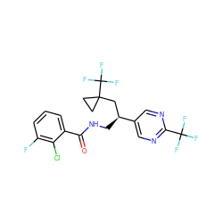 O=C(NC[C@@H](CC1(C(F)(F)F)CC1)c1cnc(C(F)(F)F)nc1)c1cccc(F)c1Cl ZINC000217375596