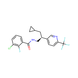 O=C(NC[C@@H](CC1CC1)c1ccc(C(F)(F)F)nc1)c1cccc(Cl)c1F ZINC000217383655