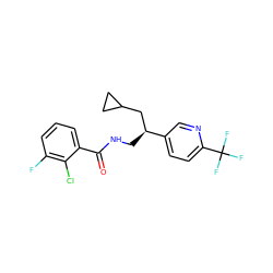 O=C(NC[C@@H](CC1CC1)c1ccc(C(F)(F)F)nc1)c1cccc(F)c1Cl ZINC000217368114