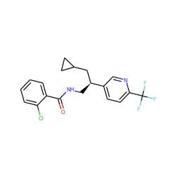 O=C(NC[C@@H](CC1CC1)c1ccc(C(F)(F)F)nc1)c1ccccc1Cl ZINC000217362621