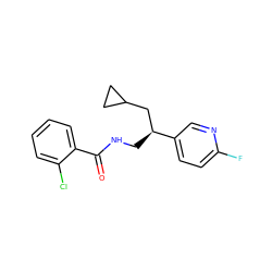 O=C(NC[C@@H](CC1CC1)c1ccc(F)nc1)c1ccccc1Cl ZINC000217368294