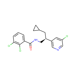 O=C(NC[C@@H](CC1CC1)c1cncc(Cl)c1)c1cccc(Cl)c1Cl ZINC000217363577