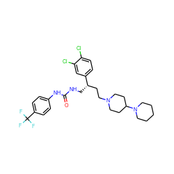 O=C(NC[C@@H](CCN1CCC(N2CCCCC2)CC1)c1ccc(Cl)c(Cl)c1)Nc1ccc(C(F)(F)F)cc1 ZINC000028114592