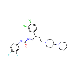 O=C(NC[C@@H](CCN1CCC(N2CCCCC2)CC1)c1ccc(Cl)c(Cl)c1)Nc1ccc(F)c(F)c1 ZINC000028116896