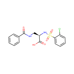 O=C(NC[C@@H](NS(=O)(=O)c1ccccc1Cl)C(=O)O)c1ccccc1 ZINC000042922832