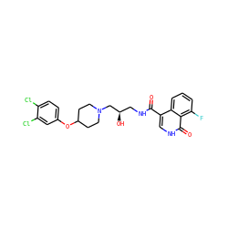 O=C(NC[C@@H](O)CN1CCC(Oc2ccc(Cl)c(Cl)c2)CC1)c1c[nH]c(=O)c2c(F)cccc12 ZINC000095562567