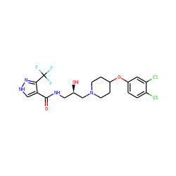 O=C(NC[C@@H](O)CN1CCC(Oc2ccc(Cl)c(Cl)c2)CC1)c1c[nH]nc1C(F)(F)F ZINC000095561471