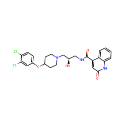 O=C(NC[C@@H](O)CN1CCC(Oc2ccc(Cl)c(Cl)c2)CC1)c1cc(=O)[nH]c2ccccc12 ZINC000095562981