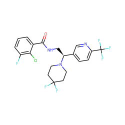 O=C(NC[C@@H](c1ccc(C(F)(F)F)nc1)N1CCC(F)(F)CC1)c1cccc(F)c1Cl ZINC000207640318