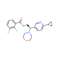 O=C(NC[C@@H](c1ccc(C2CC2)nc1)N1CCOCC1)c1cccc(Cl)c1Cl ZINC000207589216