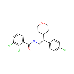 O=C(NC[C@@H](c1ccc(Cl)cc1)C1CCOCC1)c1cccc(Cl)c1Cl ZINC000217369258