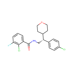 O=C(NC[C@@H](c1ccc(Cl)cc1)C1CCOCC1)c1cccc(F)c1Cl ZINC000217369817