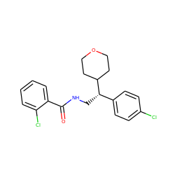 O=C(NC[C@@H](c1ccc(Cl)cc1)C1CCOCC1)c1ccccc1Cl ZINC000217369462