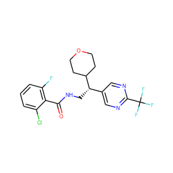 O=C(NC[C@@H](c1cnc(C(F)(F)F)nc1)C1CCOCC1)c1c(F)cccc1Cl ZINC000217376713