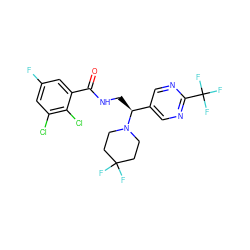 O=C(NC[C@@H](c1cnc(C(F)(F)F)nc1)N1CCC(F)(F)CC1)c1cc(F)cc(Cl)c1Cl ZINC001772578743