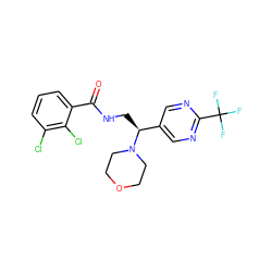 O=C(NC[C@@H](c1cnc(C(F)(F)F)nc1)N1CCOCC1)c1cccc(Cl)c1Cl ZINC000207596506