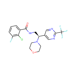 O=C(NC[C@@H](c1cnc(C(F)(F)F)nc1)N1CCOCC1)c1cccc(F)c1Cl ZINC000207649573