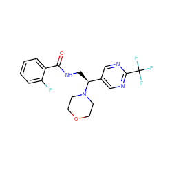 O=C(NC[C@@H](c1cnc(C(F)(F)F)nc1)N1CCOCC1)c1ccccc1F ZINC000207613106