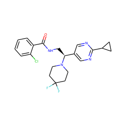 O=C(NC[C@@H](c1cnc(C2CC2)nc1)N1CCC(F)(F)CC1)c1ccccc1Cl ZINC000207685305