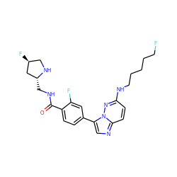 O=C(NC[C@@H]1C[C@@H](F)CN1)c1ccc(-c2cnc3ccc(NCCCCCF)nn23)cc1F ZINC000072177731