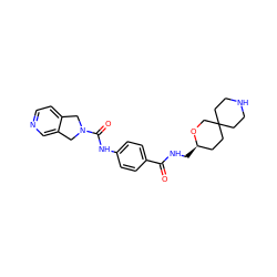 O=C(NC[C@@H]1CCC2(CCNCC2)CO1)c1ccc(NC(=O)N2Cc3ccncc3C2)cc1 ZINC000166051294