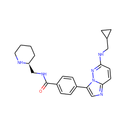 O=C(NC[C@@H]1CCCCN1)c1ccc(-c2cnc3ccc(NCC4CC4)nn23)cc1 ZINC000058581164