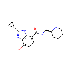 O=C(NC[C@@H]1CCCCN1)c1ccc(O)c2nc(C3CC3)[nH]c12 ZINC000118658359