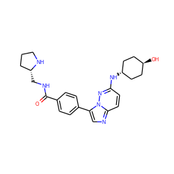 O=C(NC[C@@H]1CCCN1)c1ccc(-c2cnc3ccc(N[C@H]4CC[C@H](O)CC4)nn23)cc1 ZINC000261187222