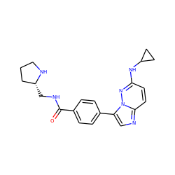 O=C(NC[C@@H]1CCCN1)c1ccc(-c2cnc3ccc(NC4CC4)nn23)cc1 ZINC000058590700