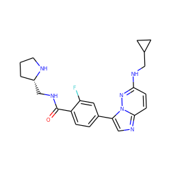 O=C(NC[C@@H]1CCCN1)c1ccc(-c2cnc3ccc(NCC4CC4)nn23)cc1F ZINC000072178098